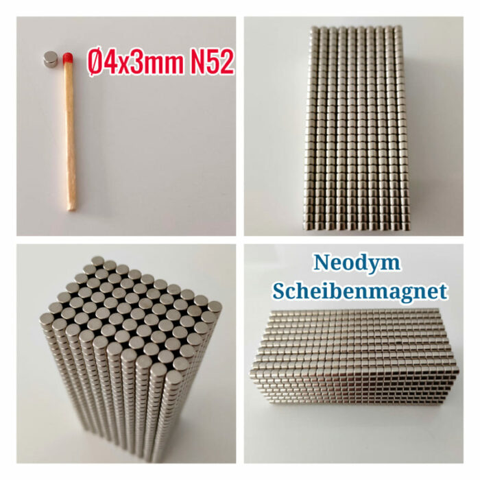 Neodym-Kleinmagnet 4x3mm Scheibe, Runder NdFeB Starkmagnet in N52 Stärke