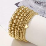 Armband Set 7-Stück Gold/Silber Kugel Armbänder mit Herz Dehnbar/Elastisch